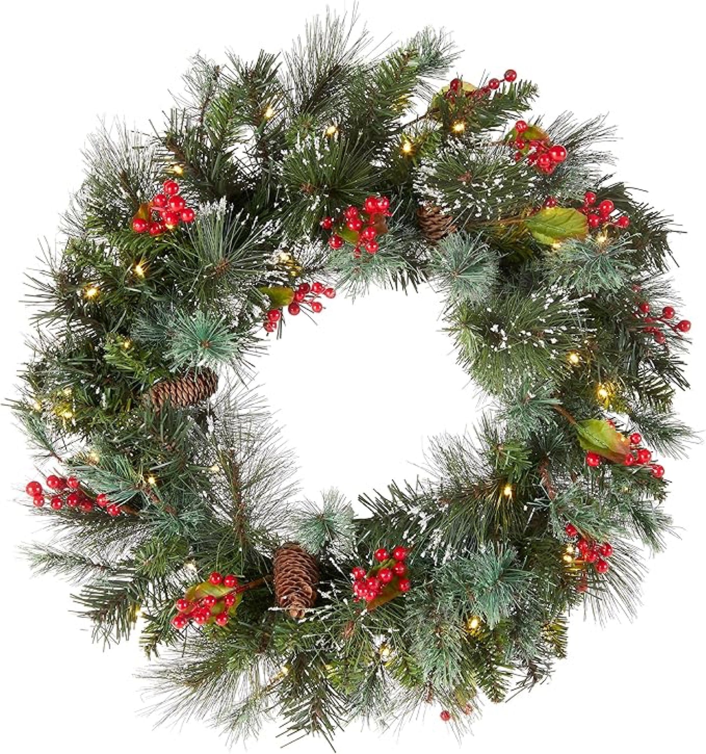 Artificial Pre Lit Flocked Cedar Christmas Wreath — view 1