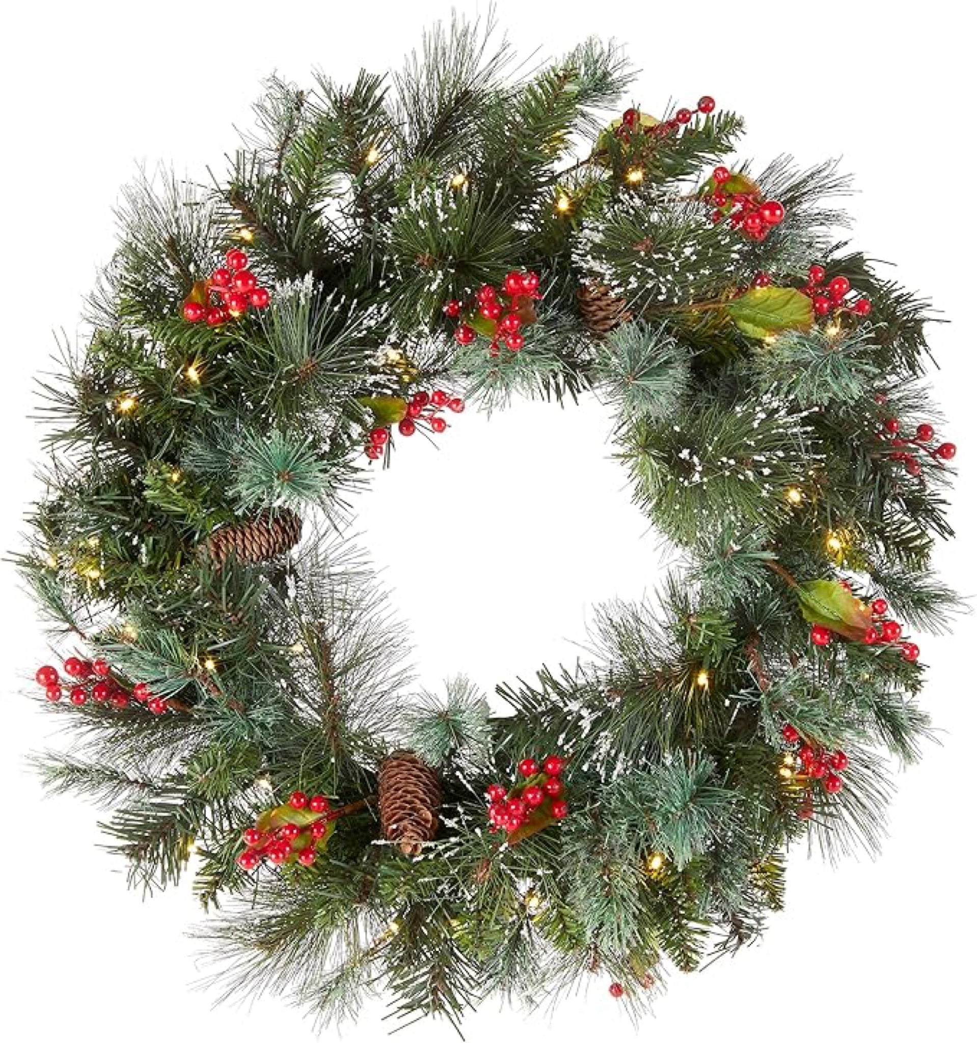 Artificial Pre Lit Flocked Cedar Christmas Wreath — view 1