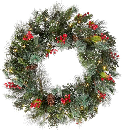 Artificial Pre Lit Flocked Cedar Christmas Wreath — view 1