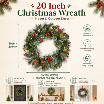 Artificial Pre Lit Flocked Cedar Christmas Wreath — view 4