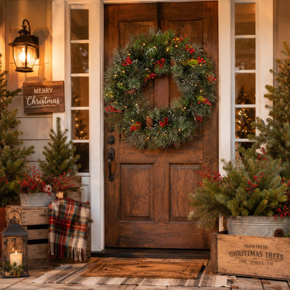 Artificial Pre Lit Flocked Cedar Christmas Wreath — view 5