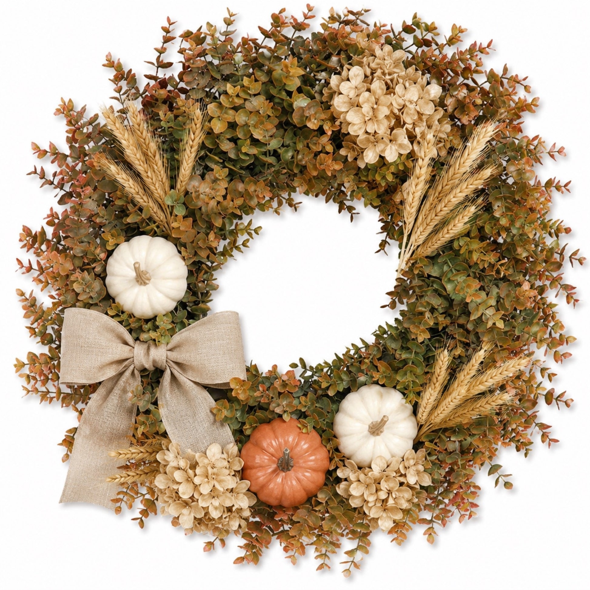 Artificial Pumpkin Hydrangea Fall Wreath — view 1