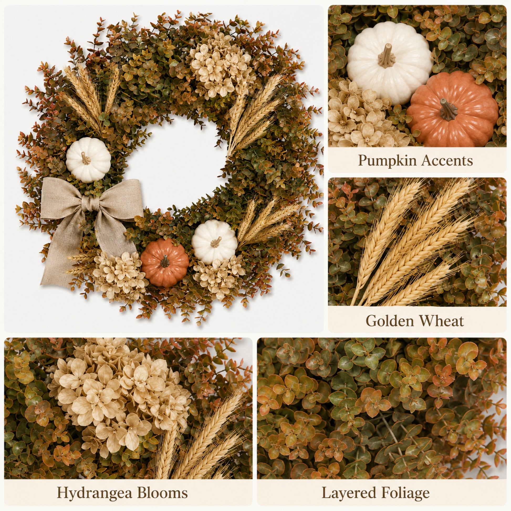 Artificial Pumpkin Hydrangea Fall Wreath — view 4