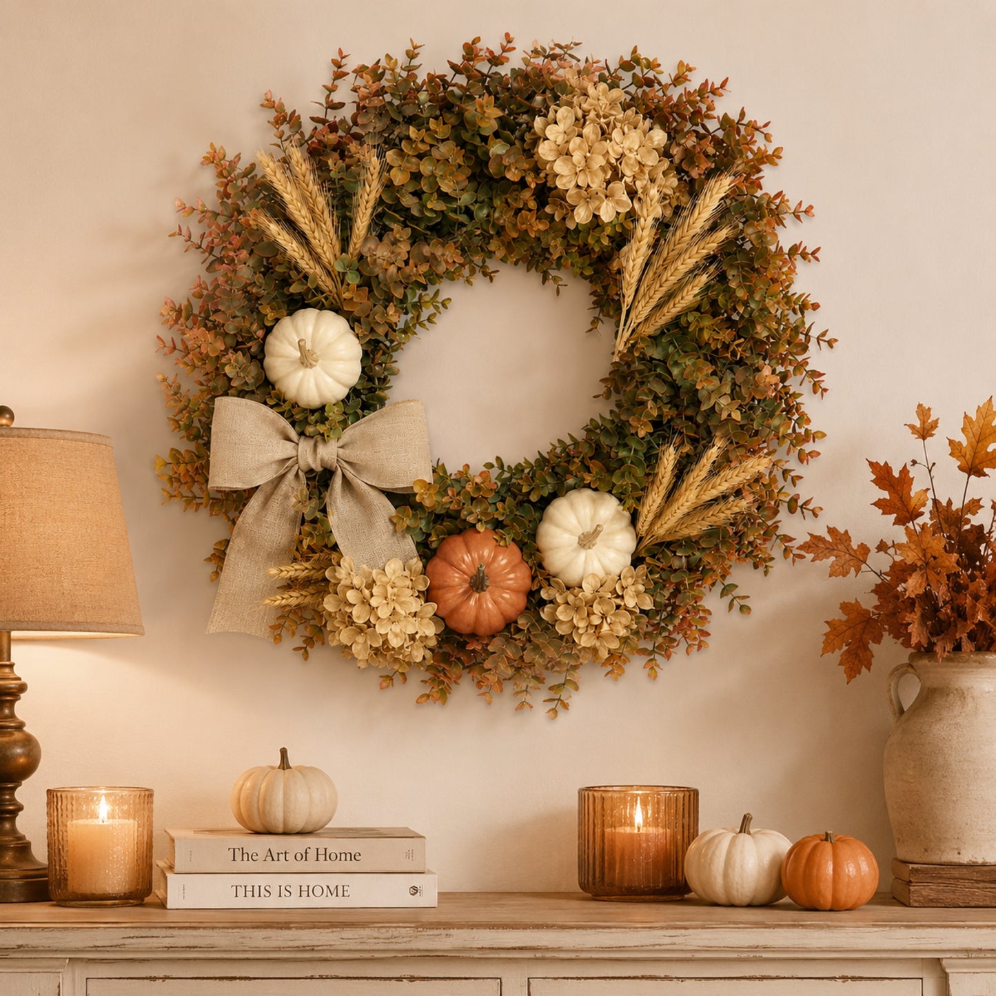 Artificial Pumpkin Hydrangea Fall Wreath — view 5