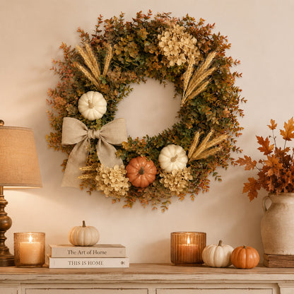 Artificial Pumpkin Hydrangea Fall Wreath — view 5