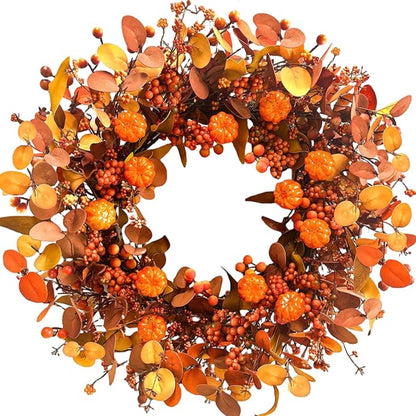 Artificial Pumpkin Orange Berry Fall Wreath — view 1