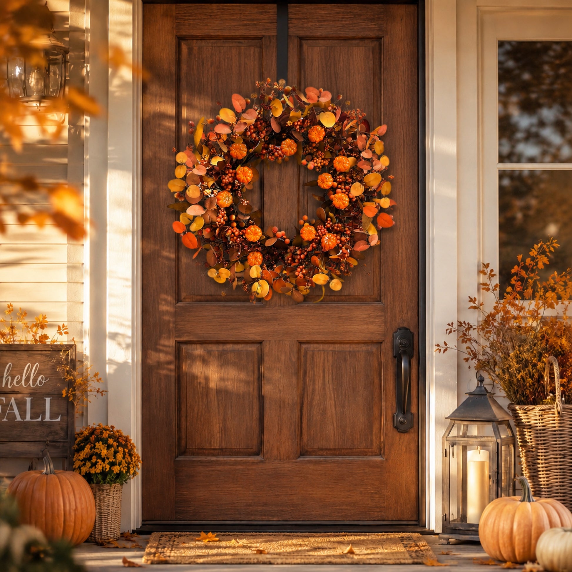 Artificial Pumpkin Orange Berry Fall Wreath — view 4