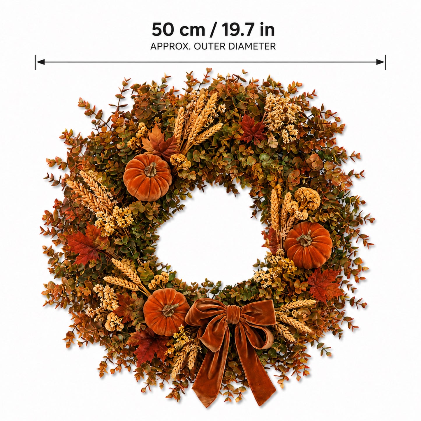 Artificial Pumpkin Velvet Bow Fall Wreath — view 1