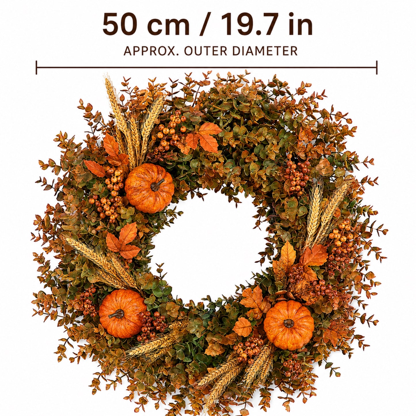 Artificial Pumpkin & Wheat Fall Wreath — view 3