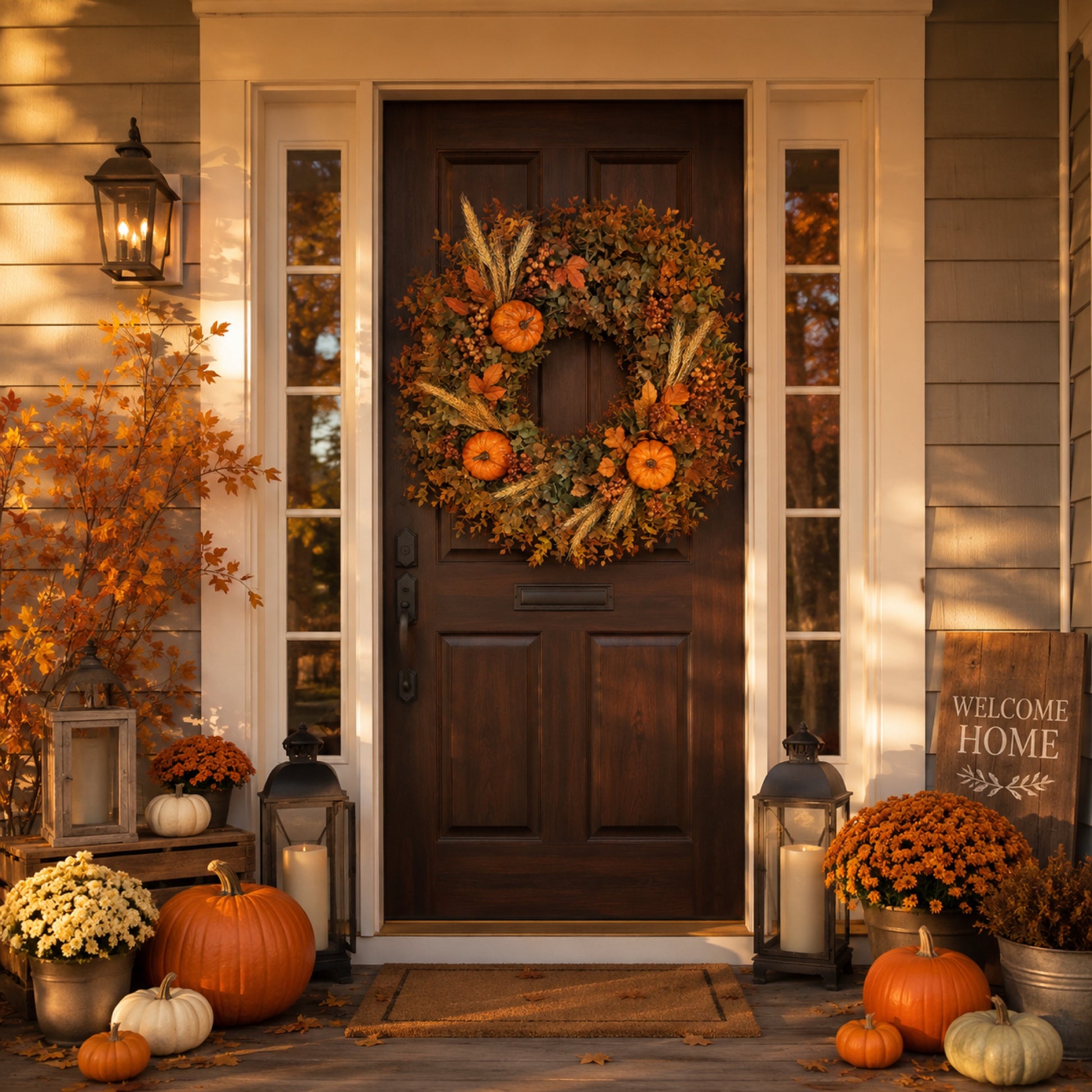 Artificial Pumpkin & Wheat Fall Wreath — view 4