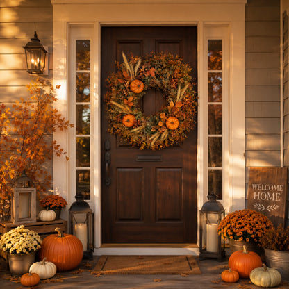 Artificial Pumpkin & Wheat Fall Wreath — view 4