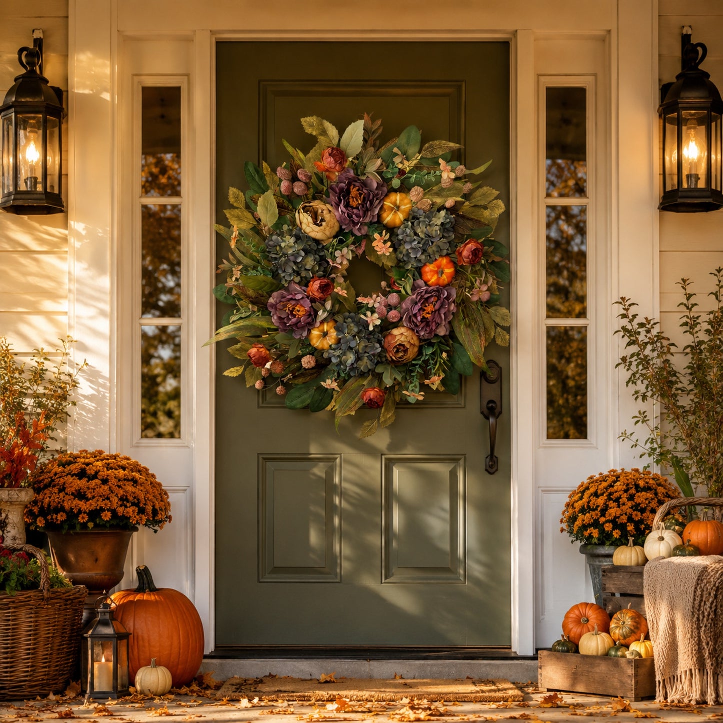 Artificial Purple Hydrangea Fall Wreath — view 1