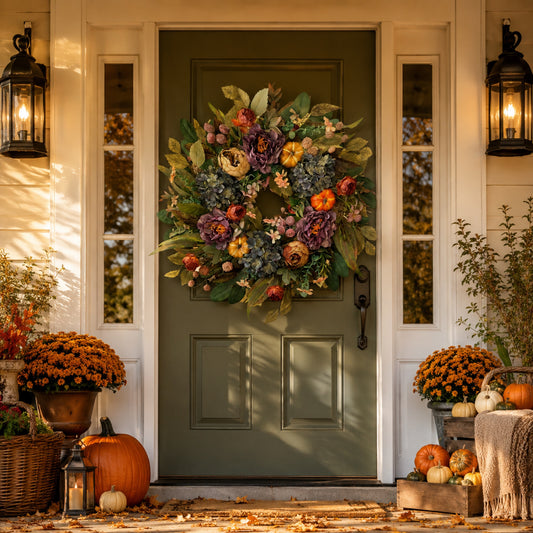 Artificial Purple Hydrangea Fall Wreath — view 1