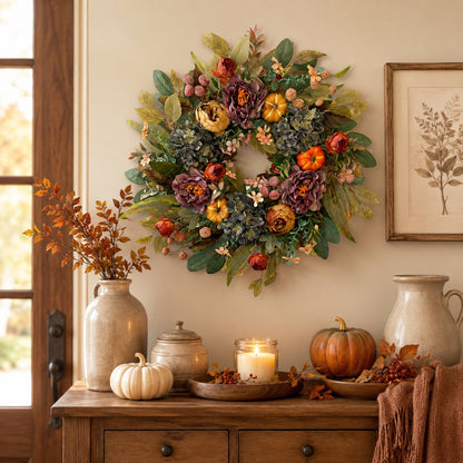 Artificial Purple Hydrangea Fall Wreath — view 2