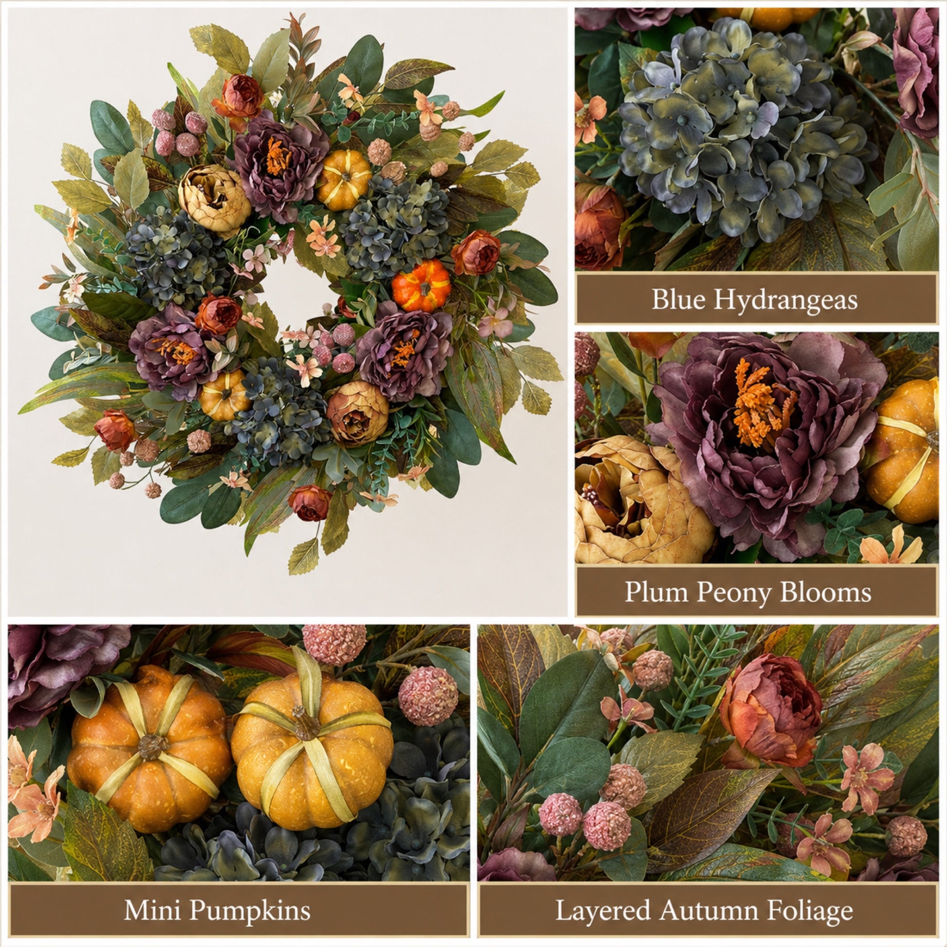 Artificial Purple Hydrangea Fall Wreath — view 4
