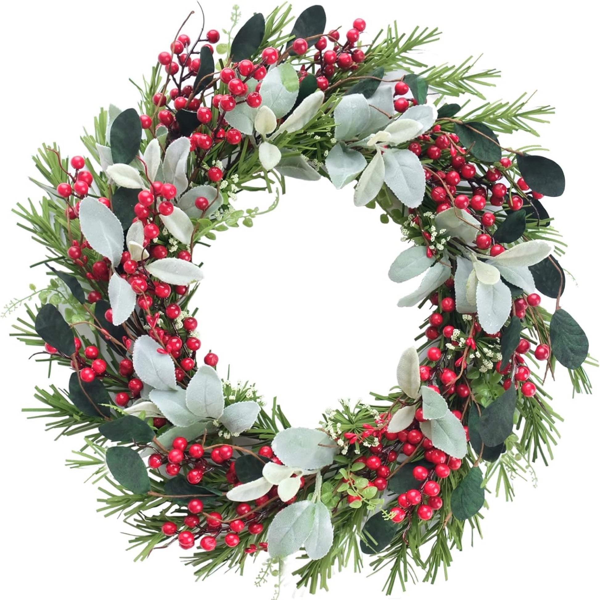 Artificial Red Berry Pine Christmas Wreath — view 1