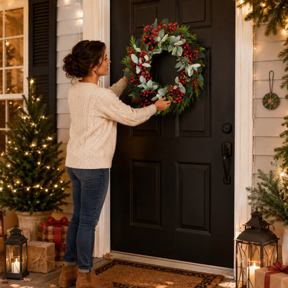 Artificial Red Berry Pine Christmas Wreath — view 3