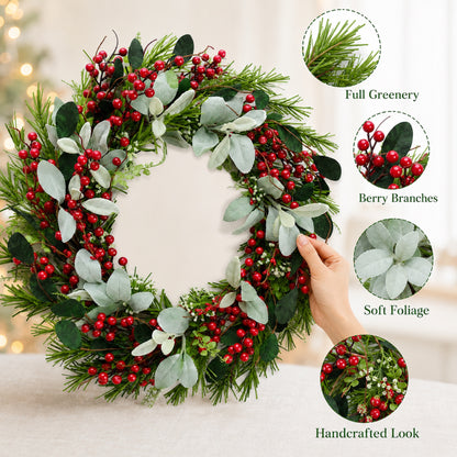 Artificial Red Berry Pine Christmas Wreath — view 5