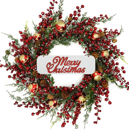 Artificial Red Gold Star Christmas Wreath — view 1