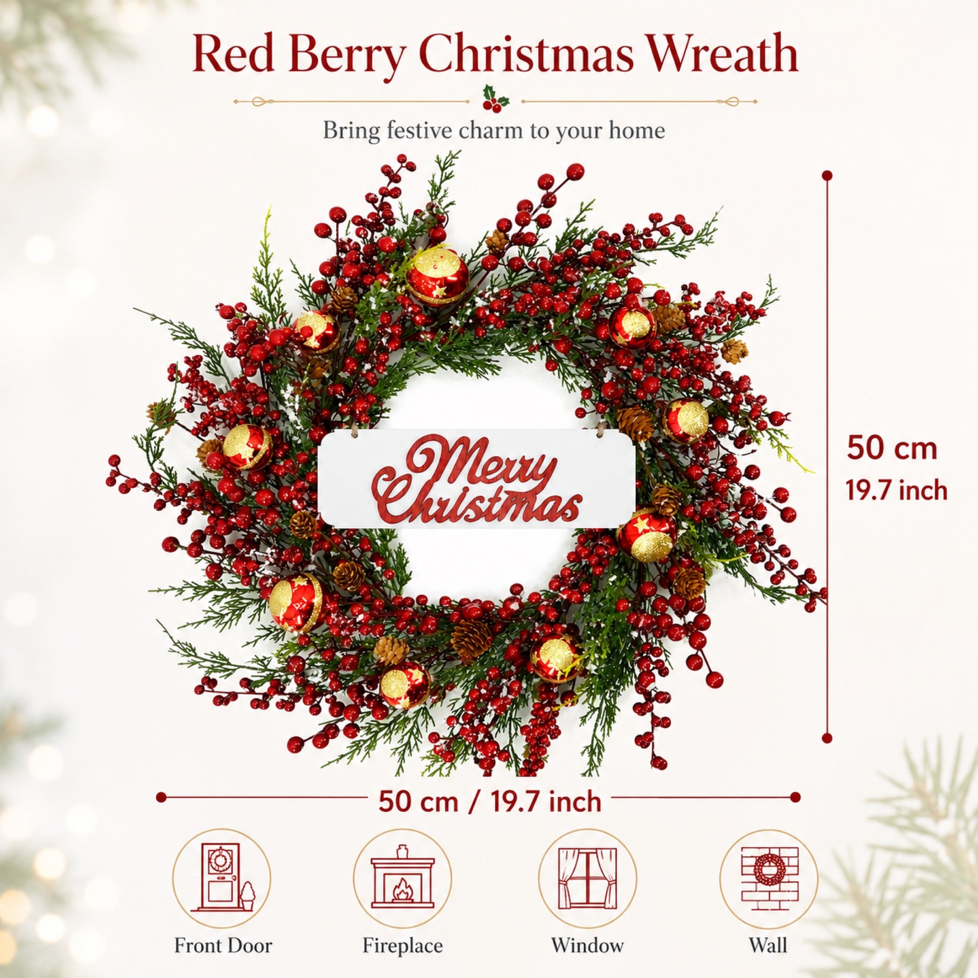 Artificial Red Gold Star Christmas Wreath — view 2