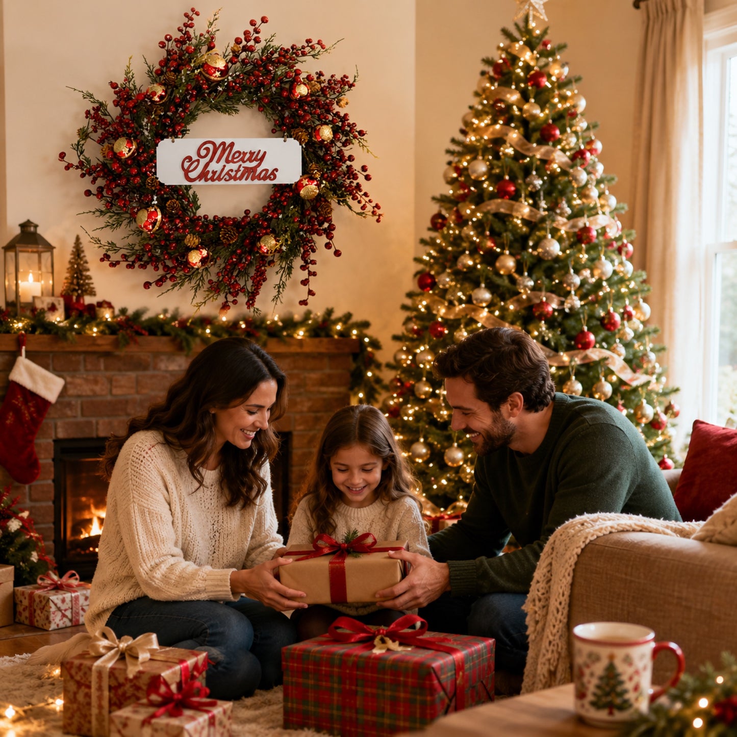 Artificial Red Gold Star Christmas Wreath — view 3