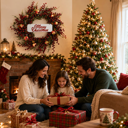Artificial Red Gold Star Christmas Wreath — view 3