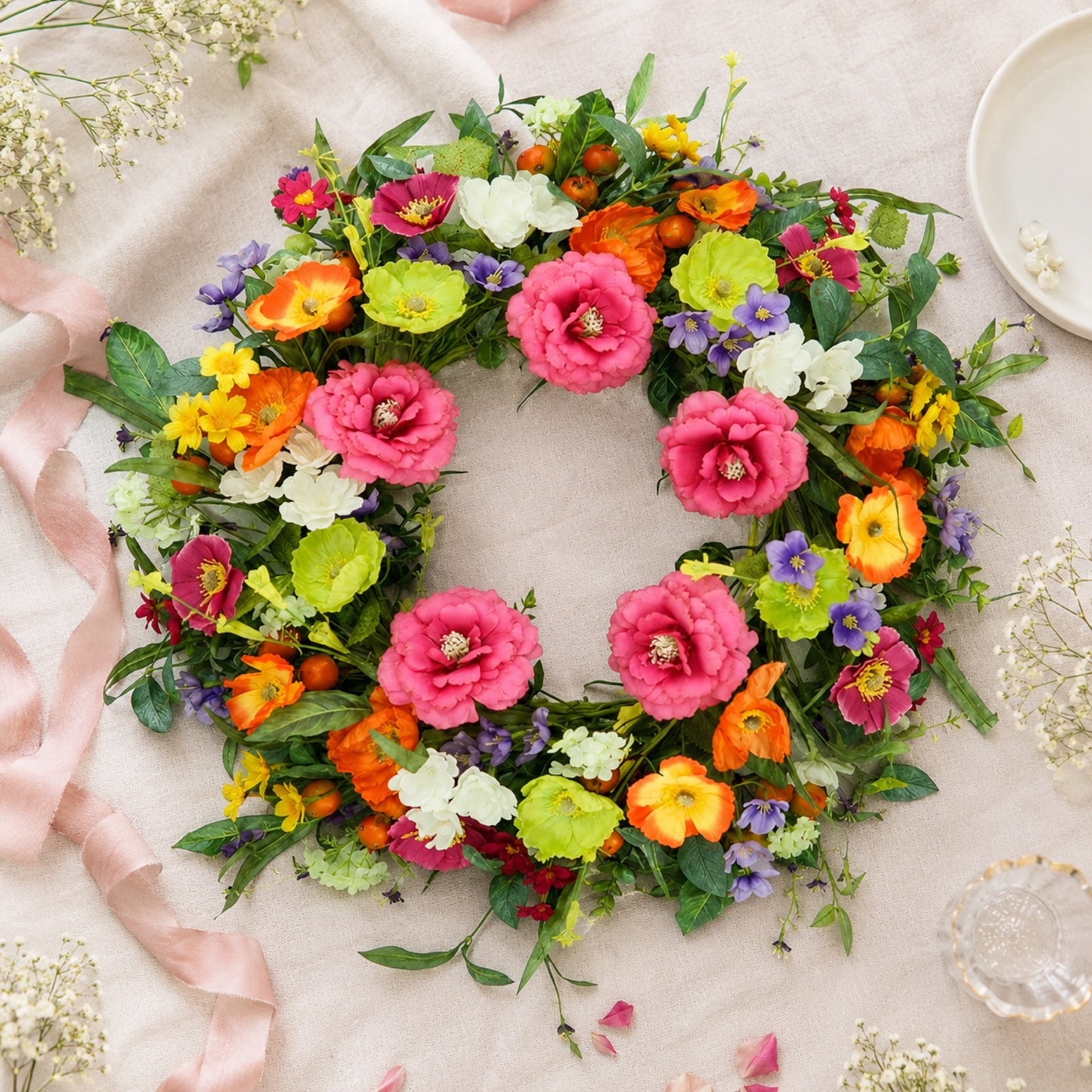 Artificial Rose Daisy Wreath — view 4
