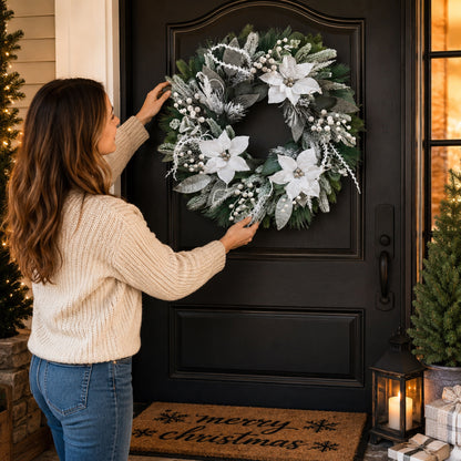 Artificial Snowy Eucalyptus White Berry Christmas Wreath — view 3