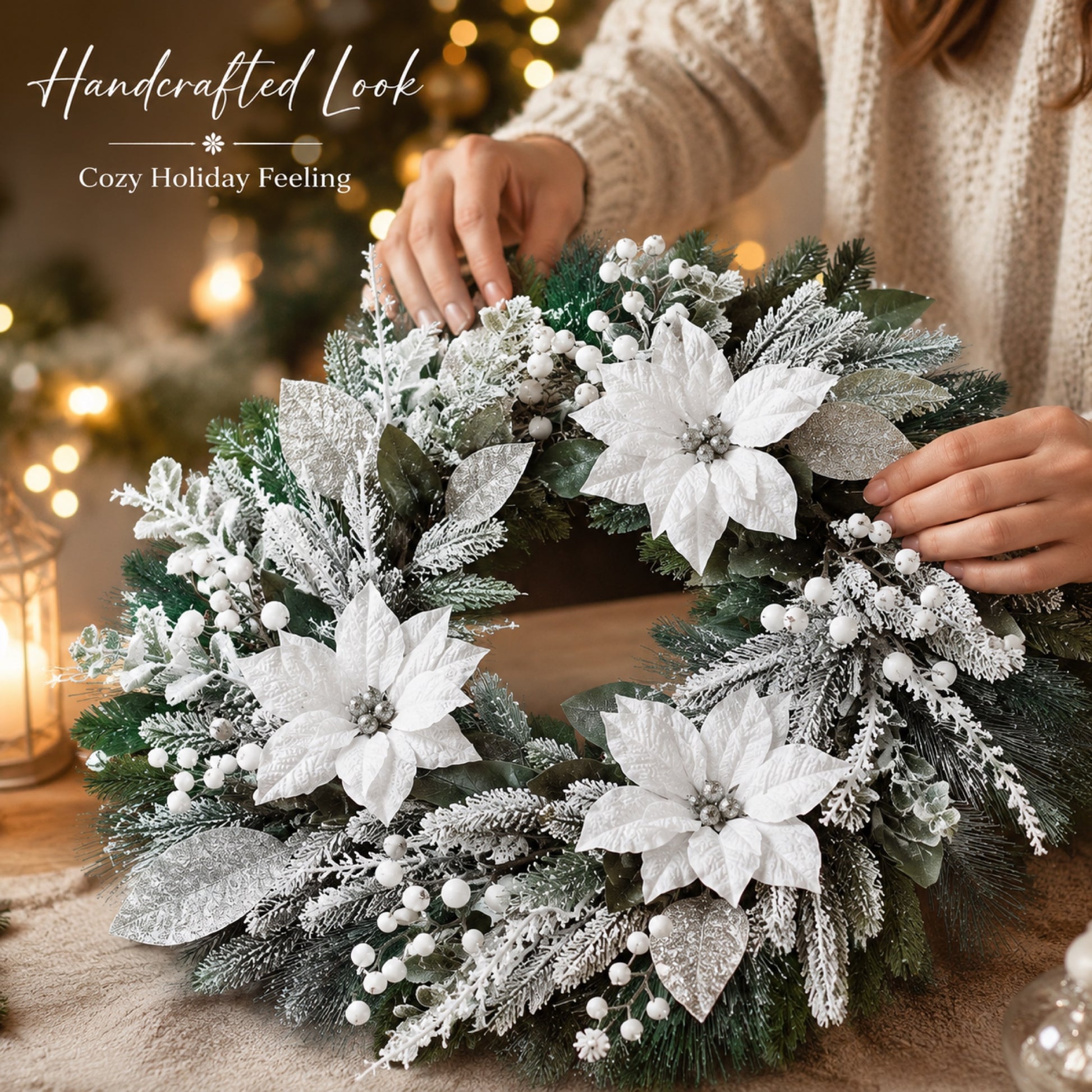 Artificial Snowy Eucalyptus White Berry Christmas Wreath — view 4