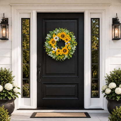 Artificial Sunflower Green Kumquat Wreath — view 1