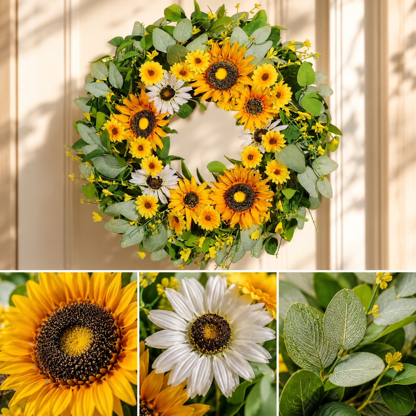 Artificial Sunflower Green Kumquat Wreath — view 2