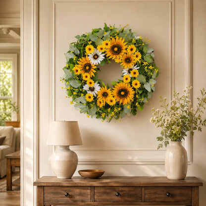 Artificial Sunflower Green Kumquat Wreath — view 3