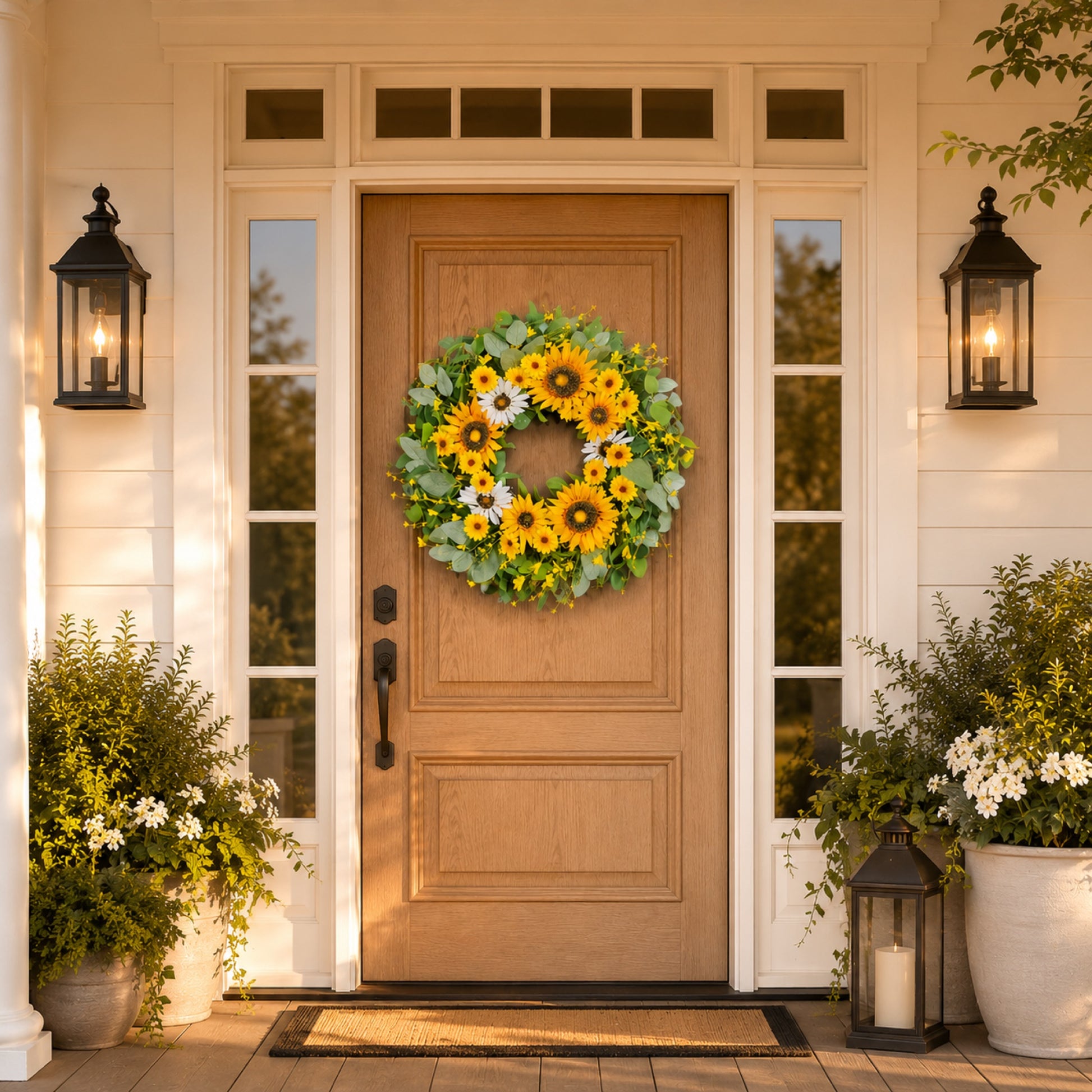 Artificial Sunflower Green Kumquat Wreath — view 4