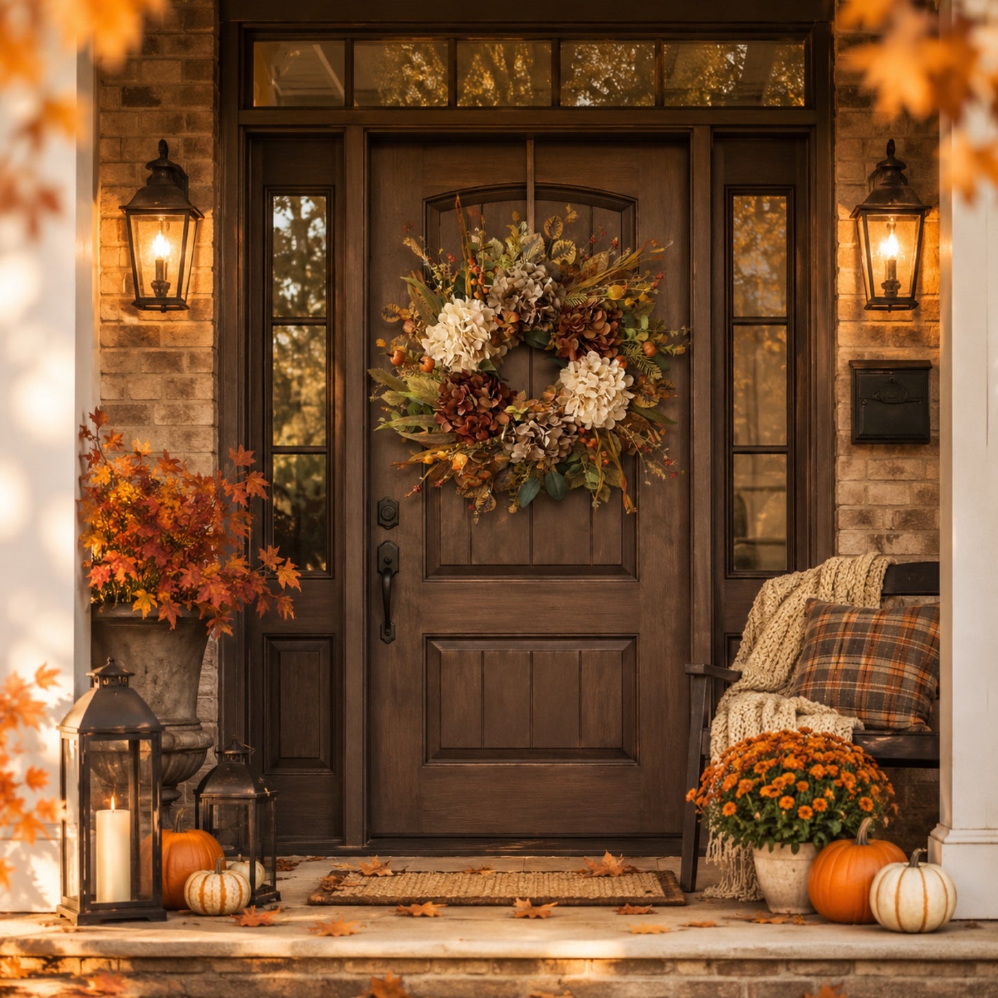 Artificial White Hydrangea Fall Wreath — view 1