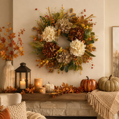 Artificial White Hydrangea Fall Wreath — view 2