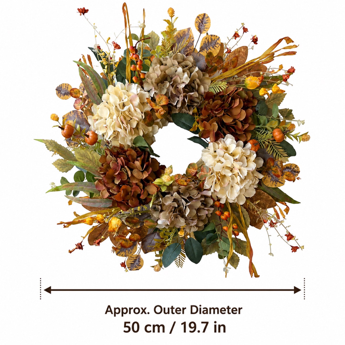 Artificial White Hydrangea Fall Wreath — view 3