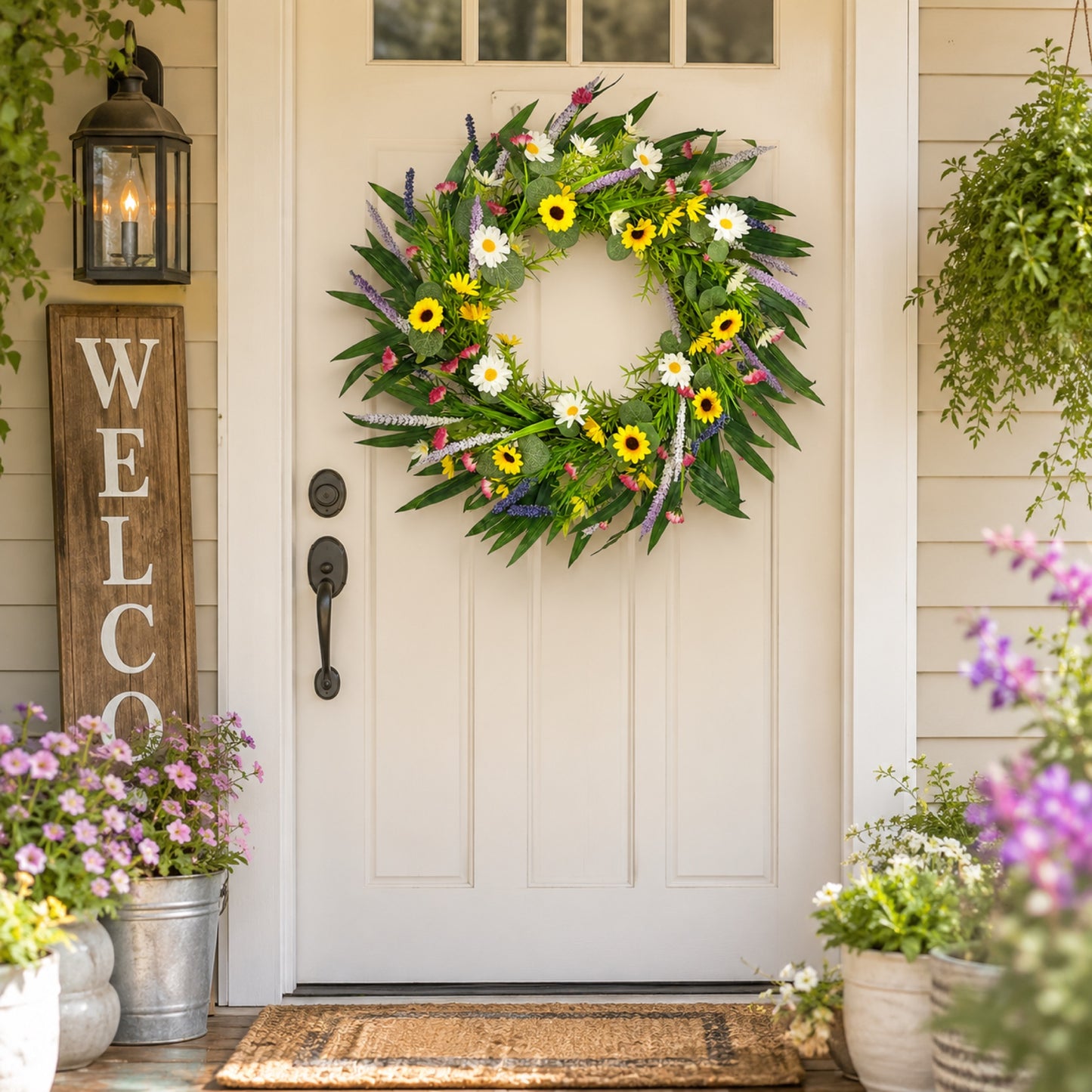 Artificial Wildflower Eucalyptus Wreath — view 1