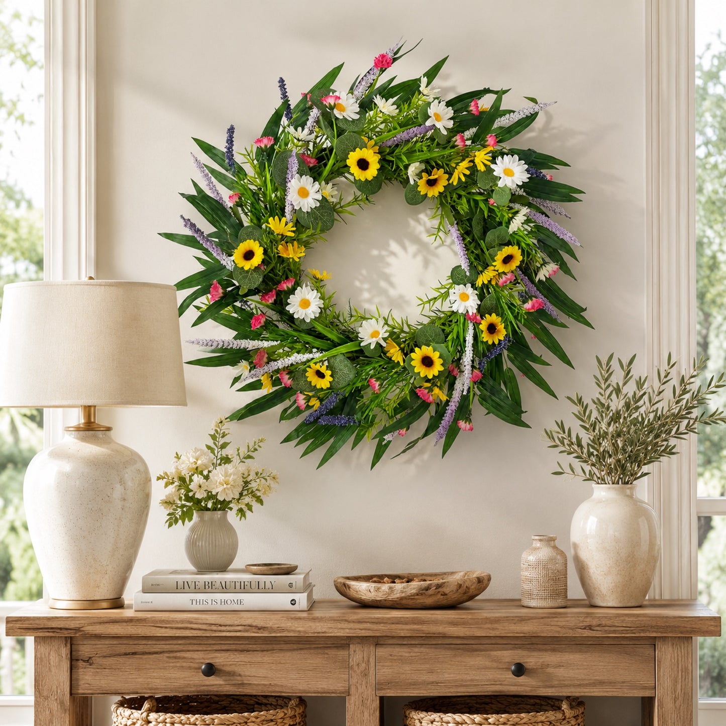 Artificial Wildflower Eucalyptus Wreath — view 2