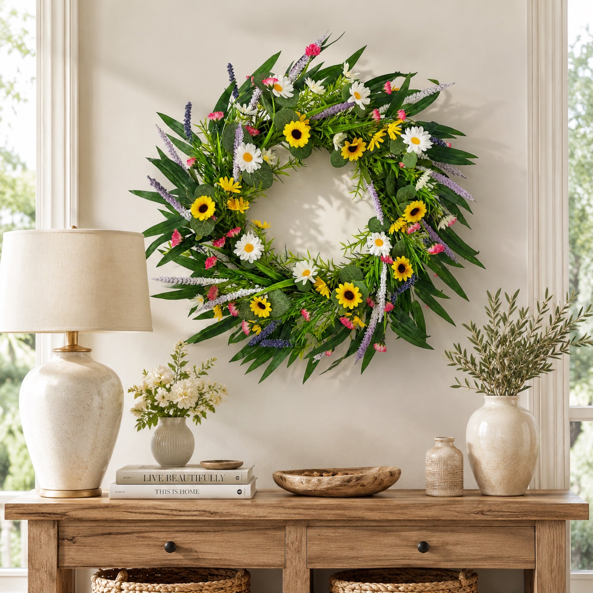 Artificial Wildflower Eucalyptus Wreath — view 2