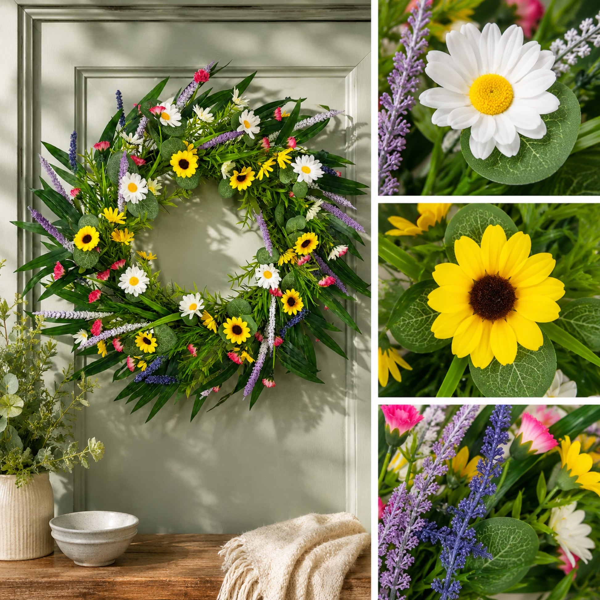 Artificial Wildflower Eucalyptus Wreath — view 3
