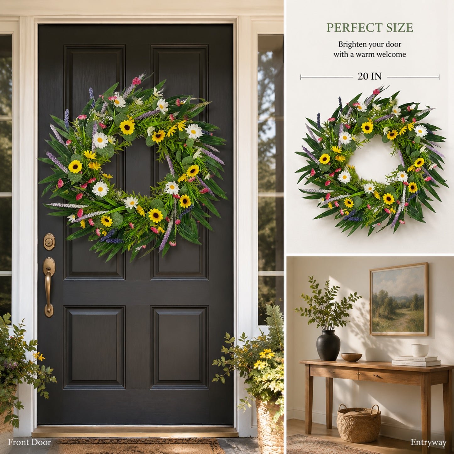 Artificial Wildflower Eucalyptus Wreath — view 4