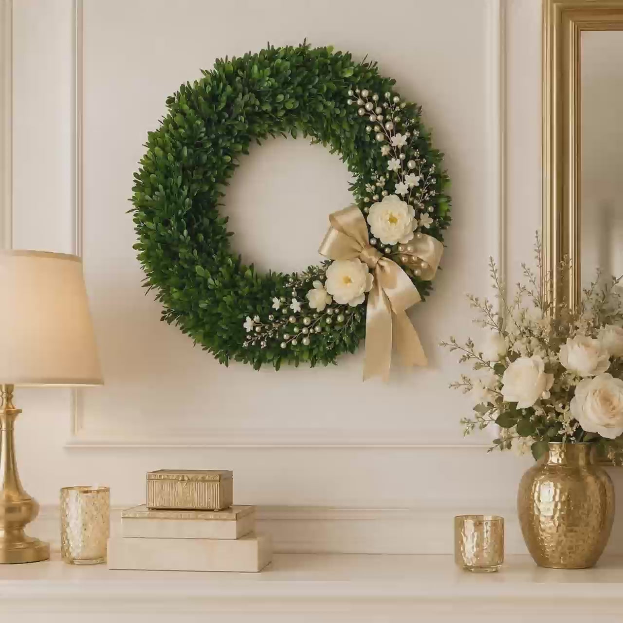 Artificial Apricot Rose Pearl Wreath — workshop promo video