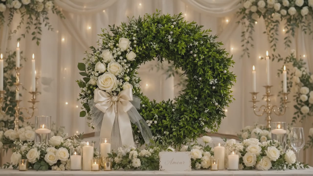 Artificial White Rose Pearl Oak Leaf Wreath — workshop promo video