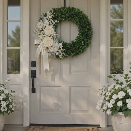 Artificial Eucalyptus White Rose Wreath — workshop promo video