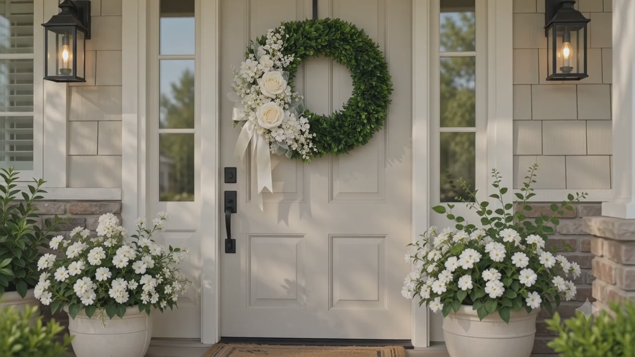 Artificial Eucalyptus White Rose Wreath — workshop promo video